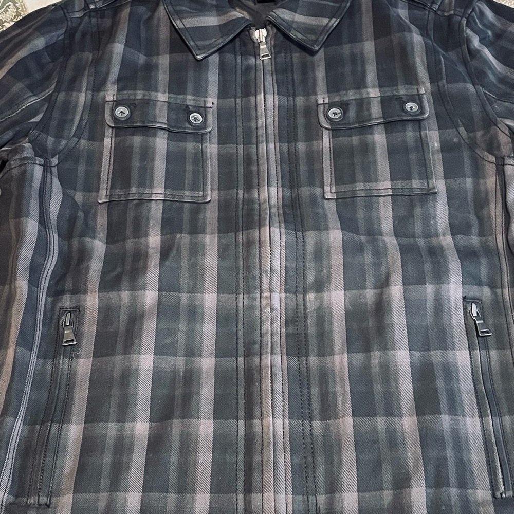 Men’s L INC International Concepts Plaid Jacket - Black and Gray buckles biker